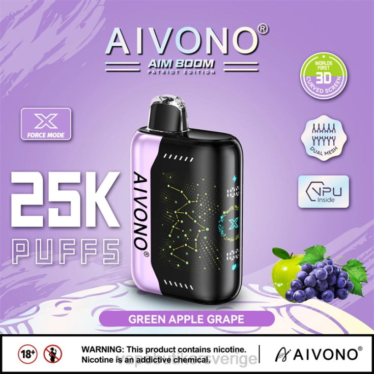 Vape Sverige - Aivono AIM BOOM 25 000 grönt äpple druva B8B42346