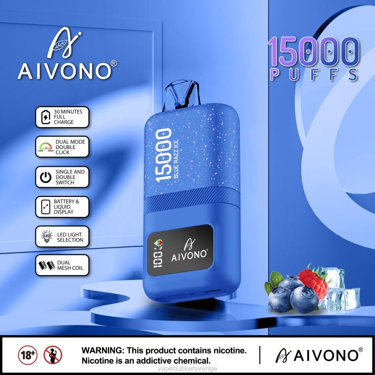 Vape Utan Nikotin - Aivono AIM magic 15 000 blå razz is B8B4264
