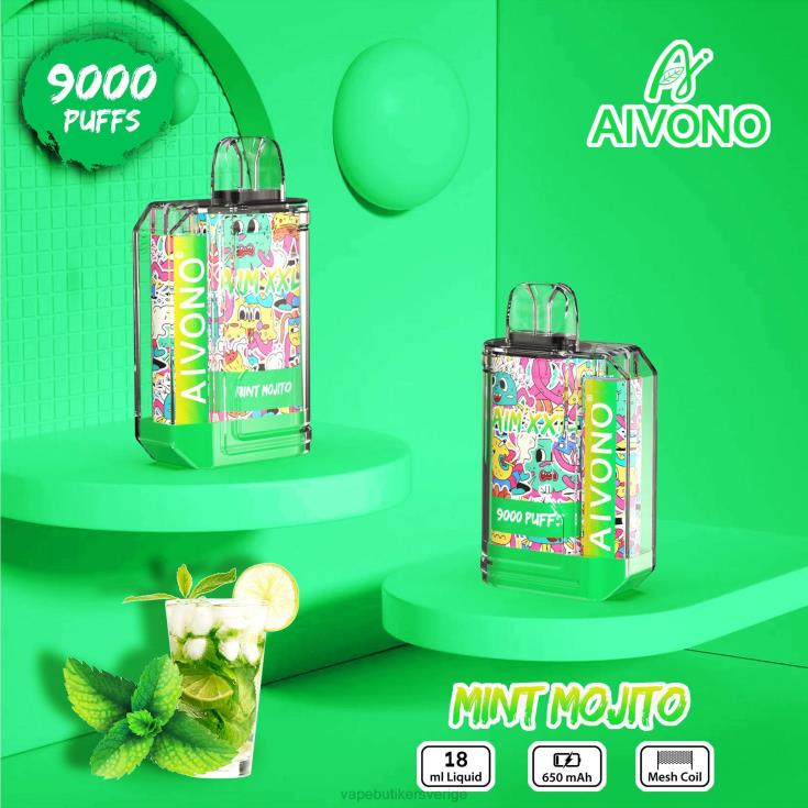 Vape Göteborg - Aivono AIM XXL 9000 mun klistermärke genomskinlig mynta mojito B8B4255